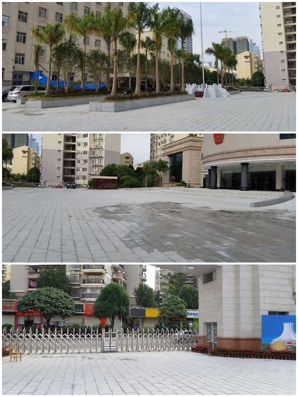 落成成回填、装璜和绿化之后的施工地面